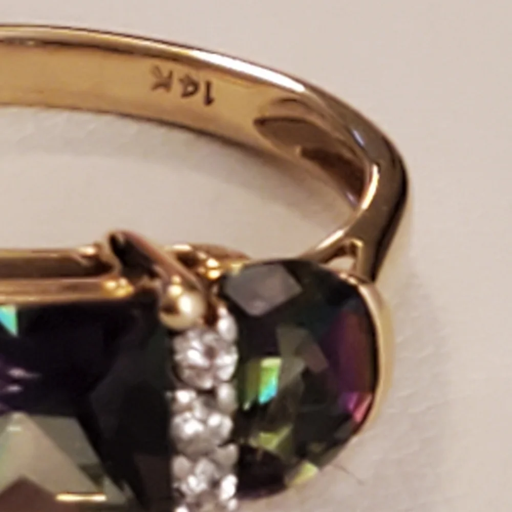 14k yg mystic topaz/diamond ring
